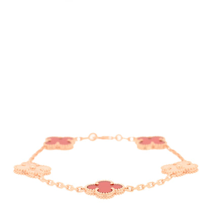 Van Cleef & Arpels 18K Rose Gold Carnelian 5 Motifs Guilloche Vintage Alhambra Bracelet 1 of 4