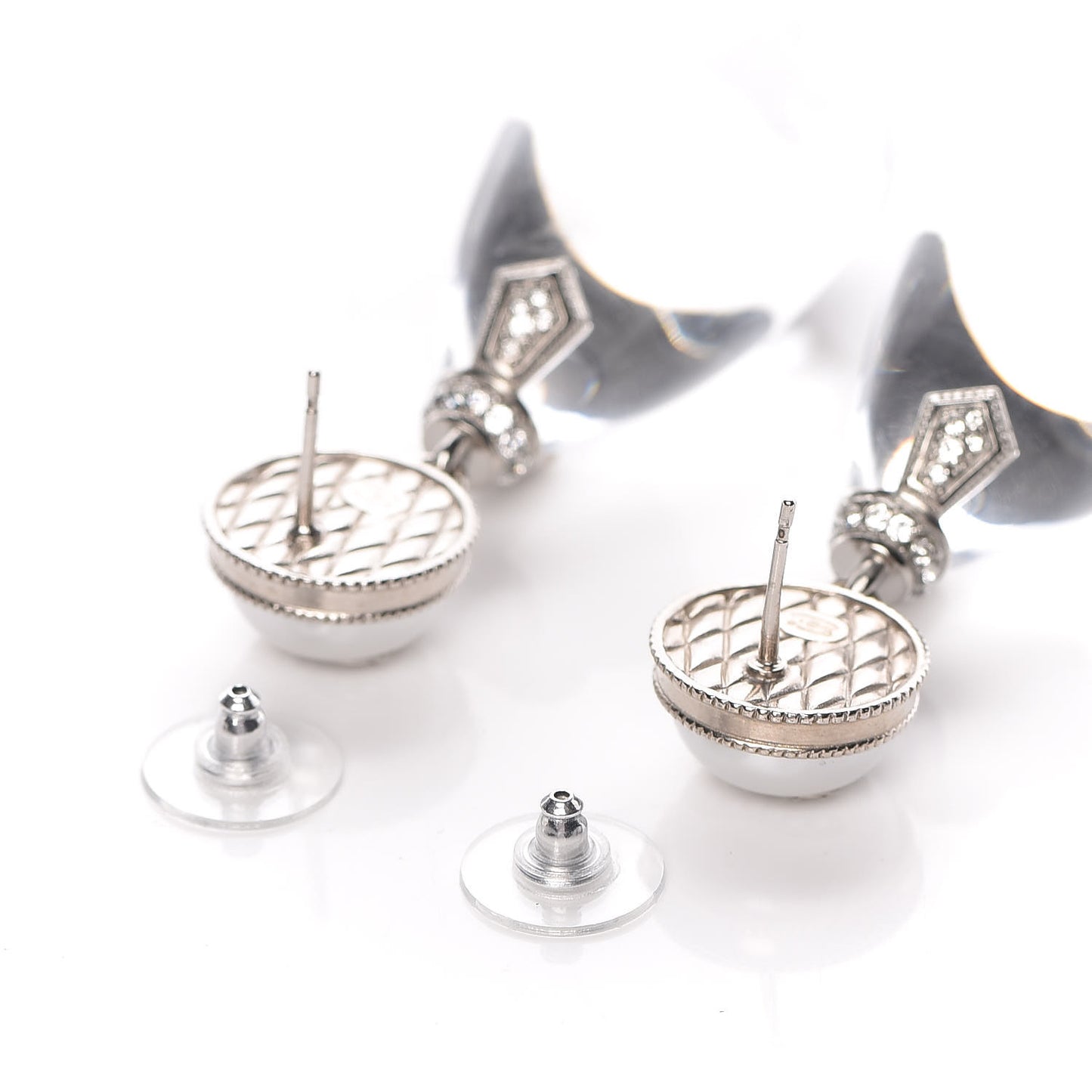 Resin Crystal CC Drop Earrings Silver