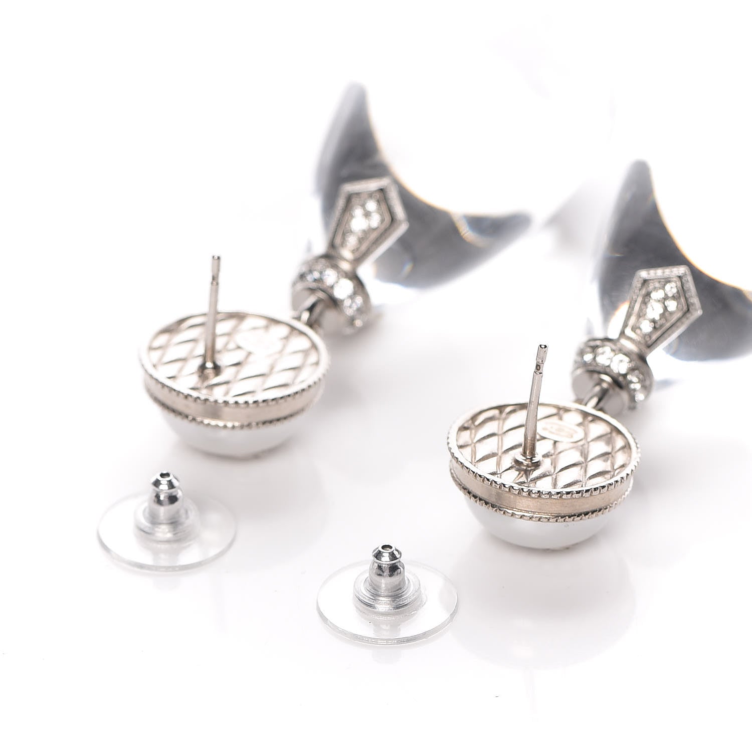 Chanel Resin Crystal CC Drop Earrings Silver 3 of 5