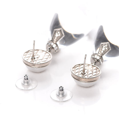Chanel Resin Crystal CC Drop Earrings Silver 3 of 5