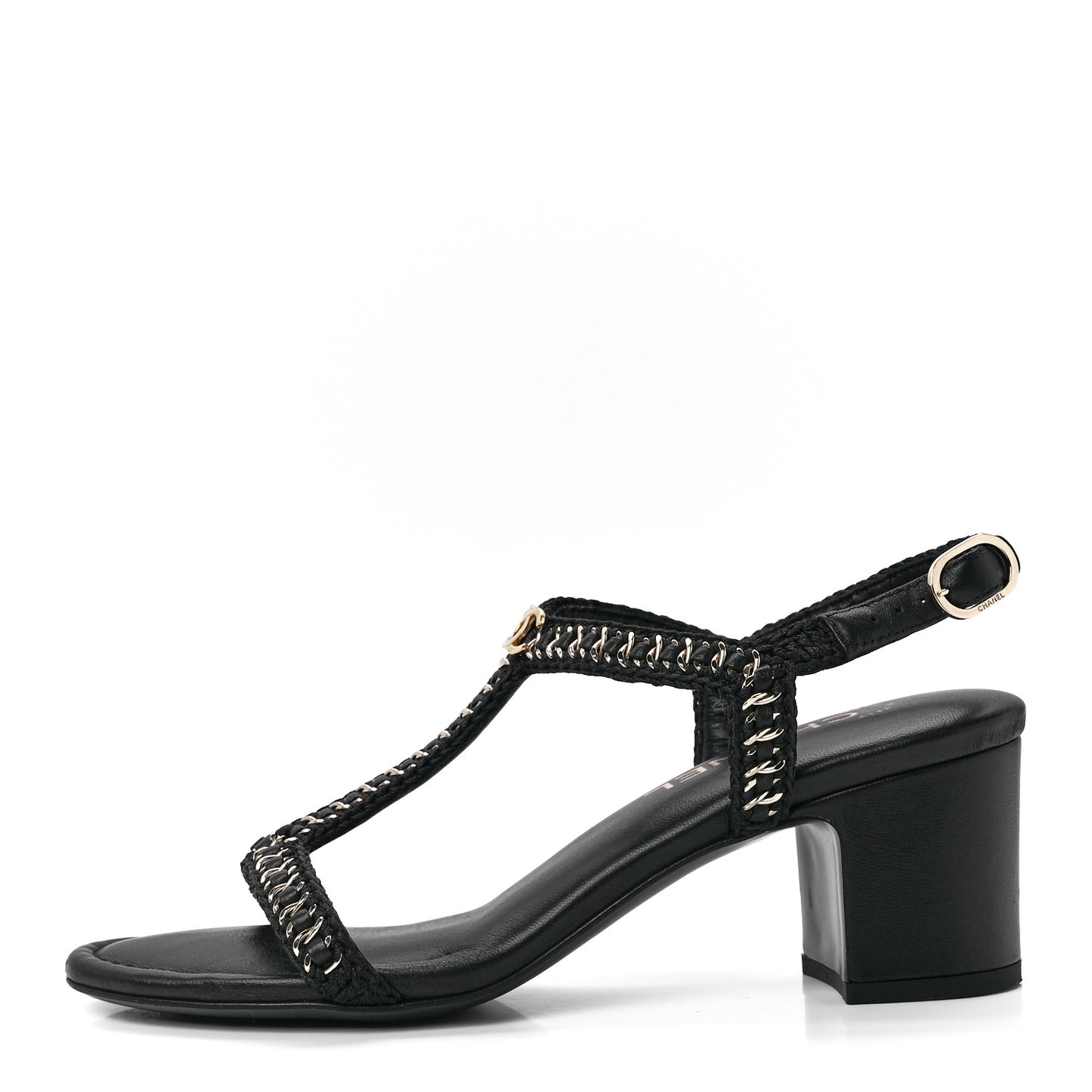 Lambskin CC Chain Braided Sandals 39 Black