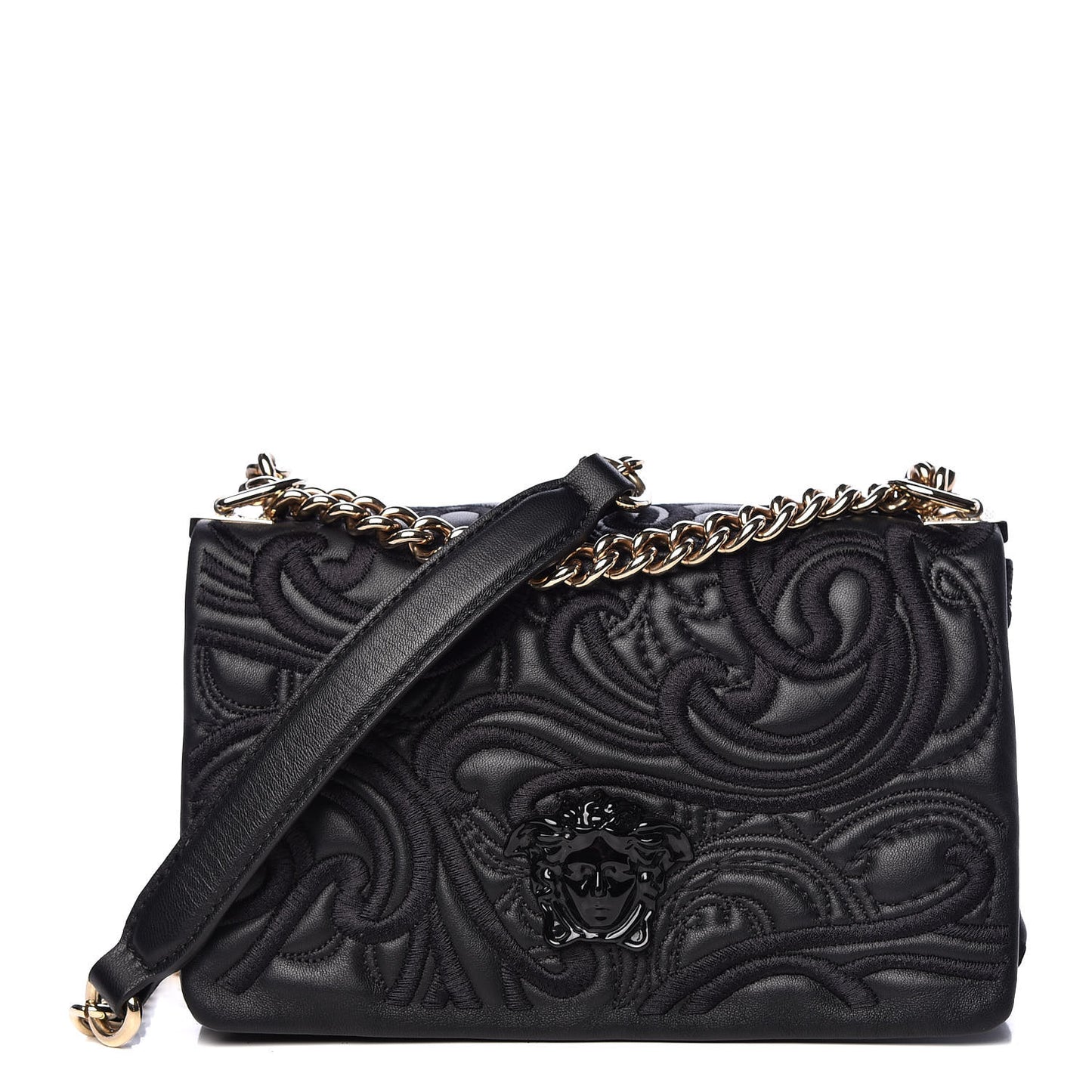 Nappa Embroidered Baroque Palazzo Sultan Shoulder Bag Black