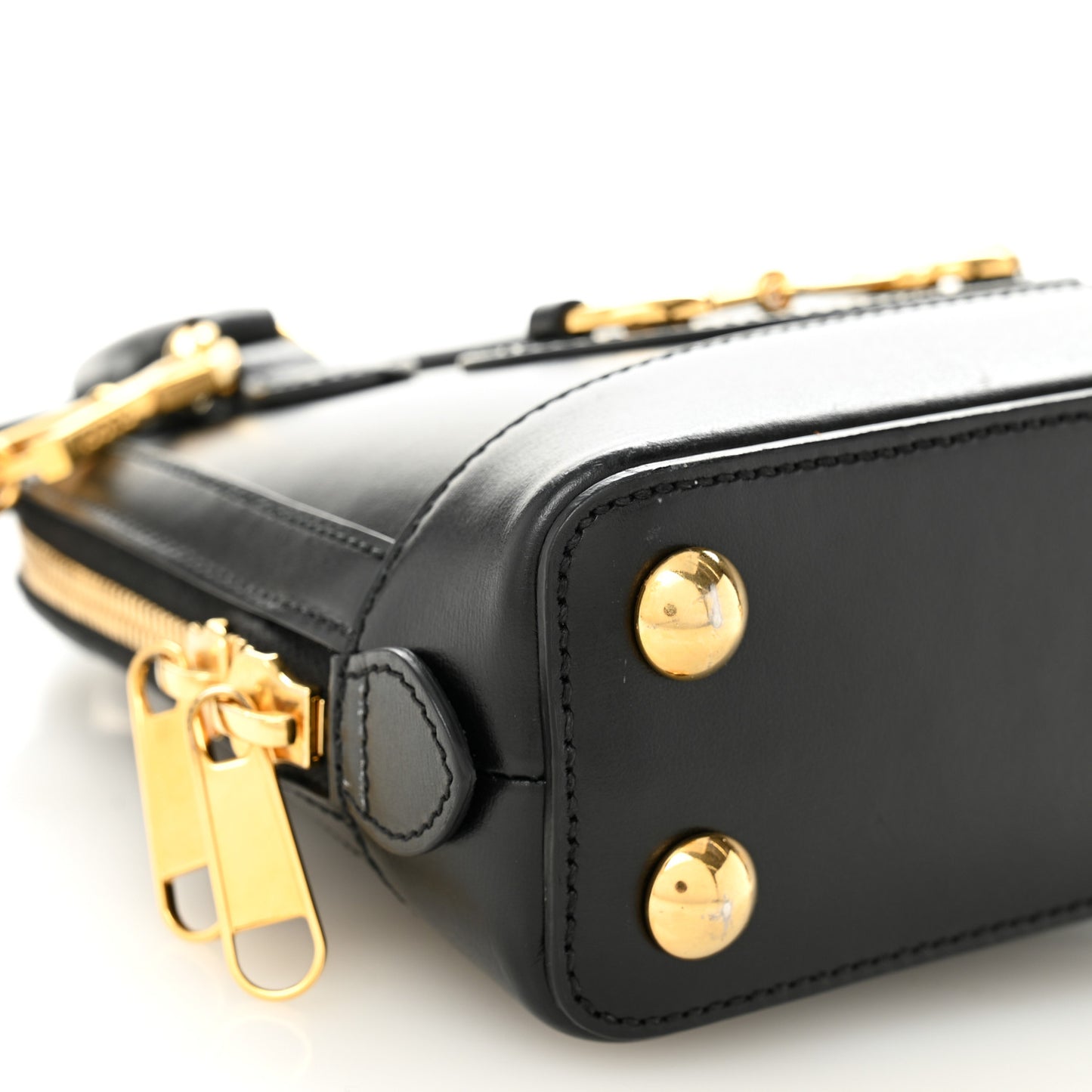 Boarded Plutone Calfskin Mini Horsebit 1955 Top Handle Bag Black