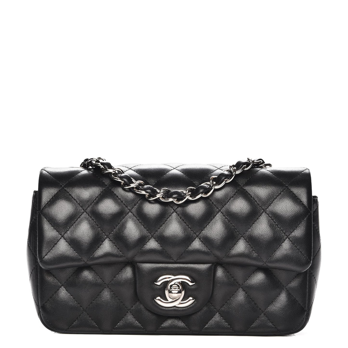 Lambskin Quilted Mini Rectangular Flap Black