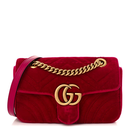 Gucci Velvet Matelasse Mini GG Marmont Shoulder Bag Hibiscus Red 1 of 10