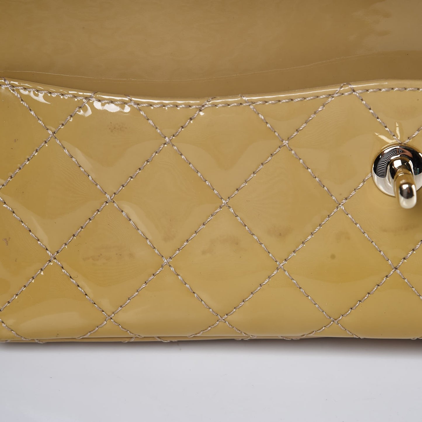 Patent Quilted Medium Double Flap Beige