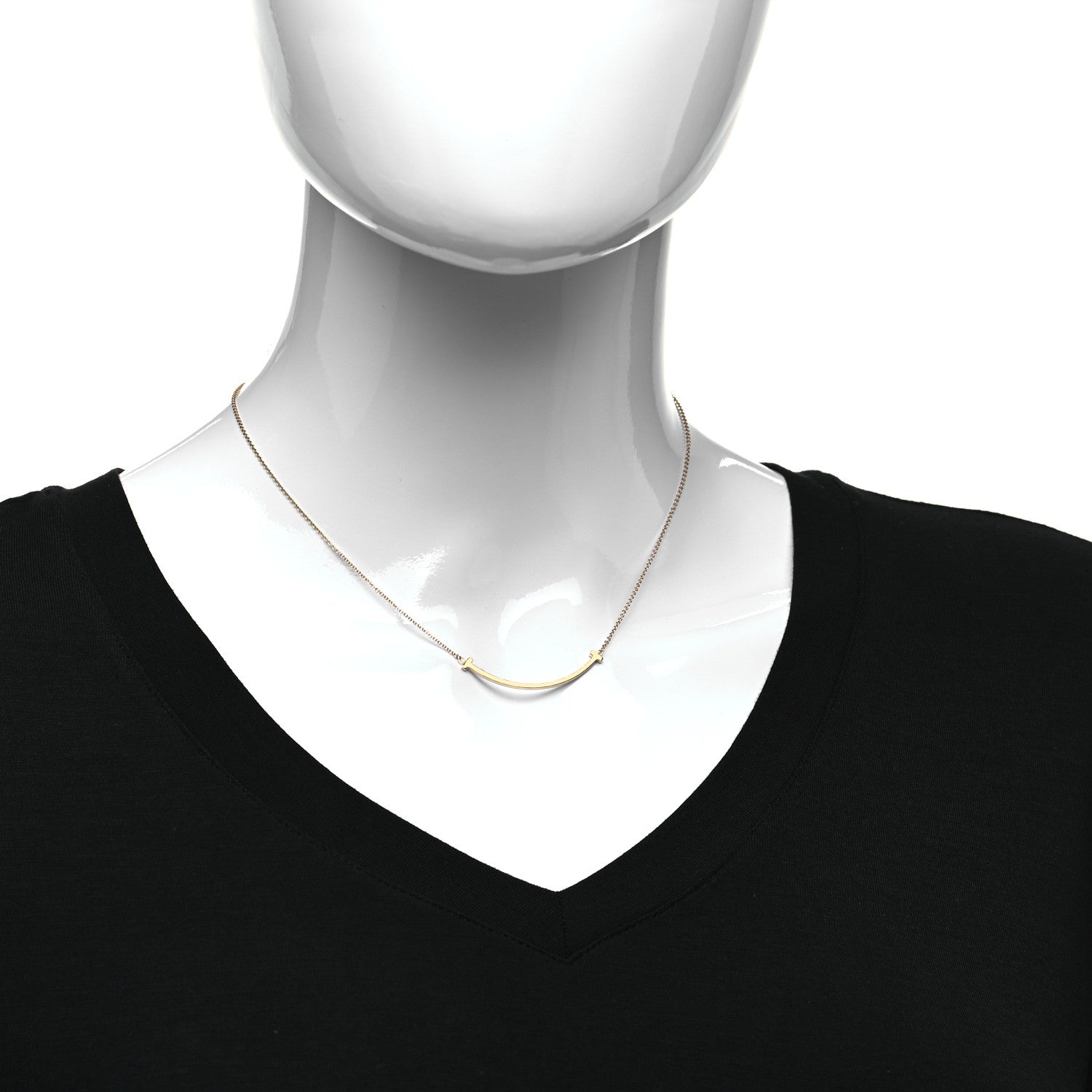 Tiffany 18K Yellow Gold Small T Smile Pendant Necklace 5 of 5
