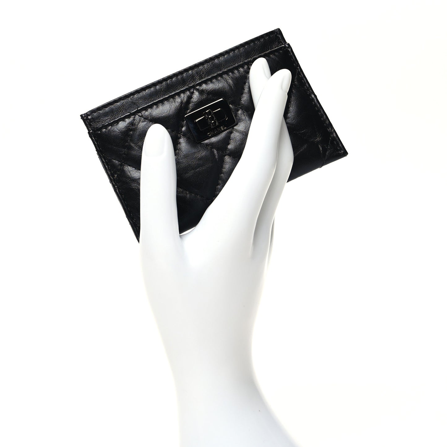 Aged Calfskin Quilted Reissue Card Holder Black