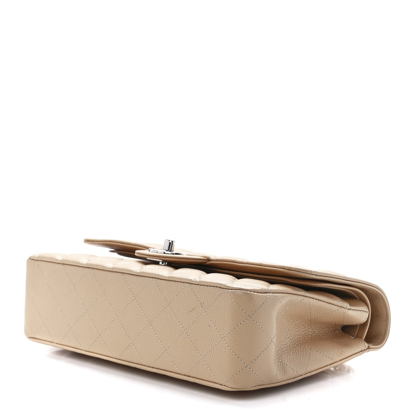 Caviar Quilted Medium Double Flap Beige