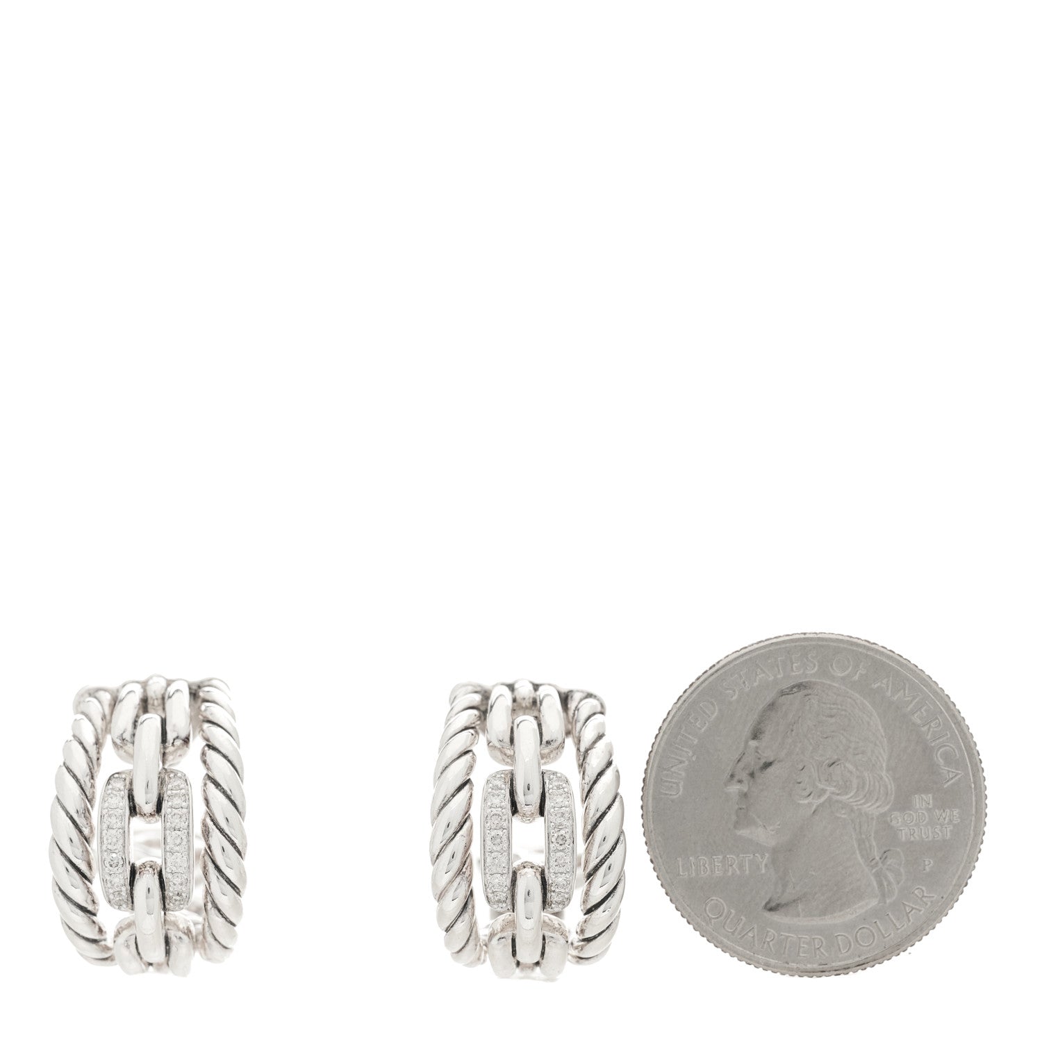 David Yurman Sterling Silver Diamond Wellesley Link Hoop Earrings 2 of 4