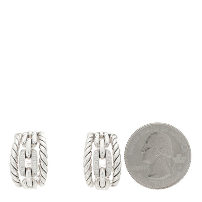 David Yurman Sterling Silver Diamond Wellesley Link Hoop Earrings 2 of 4