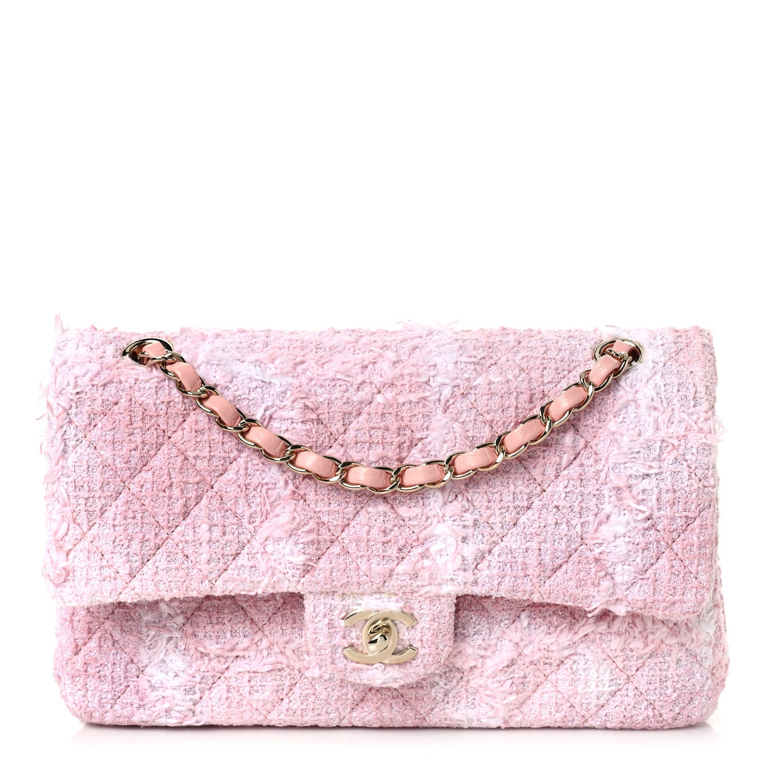 Chanel Tweed Medium Double Flap Light Pink White 1 of 10