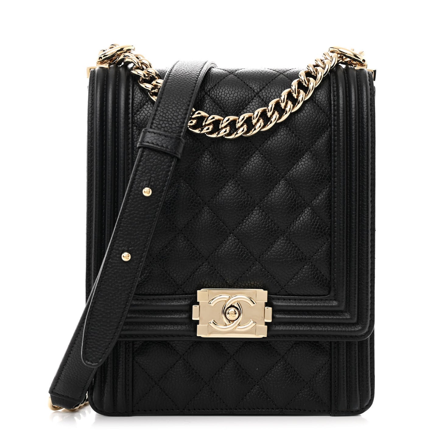 Calfskin Quilted North South Boy Flap Black