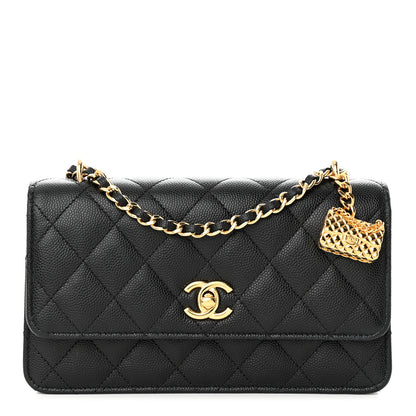Chanel Shiny Caviar Quilted Flap Charm Wallet On Chain WOC Black 1 of 13
