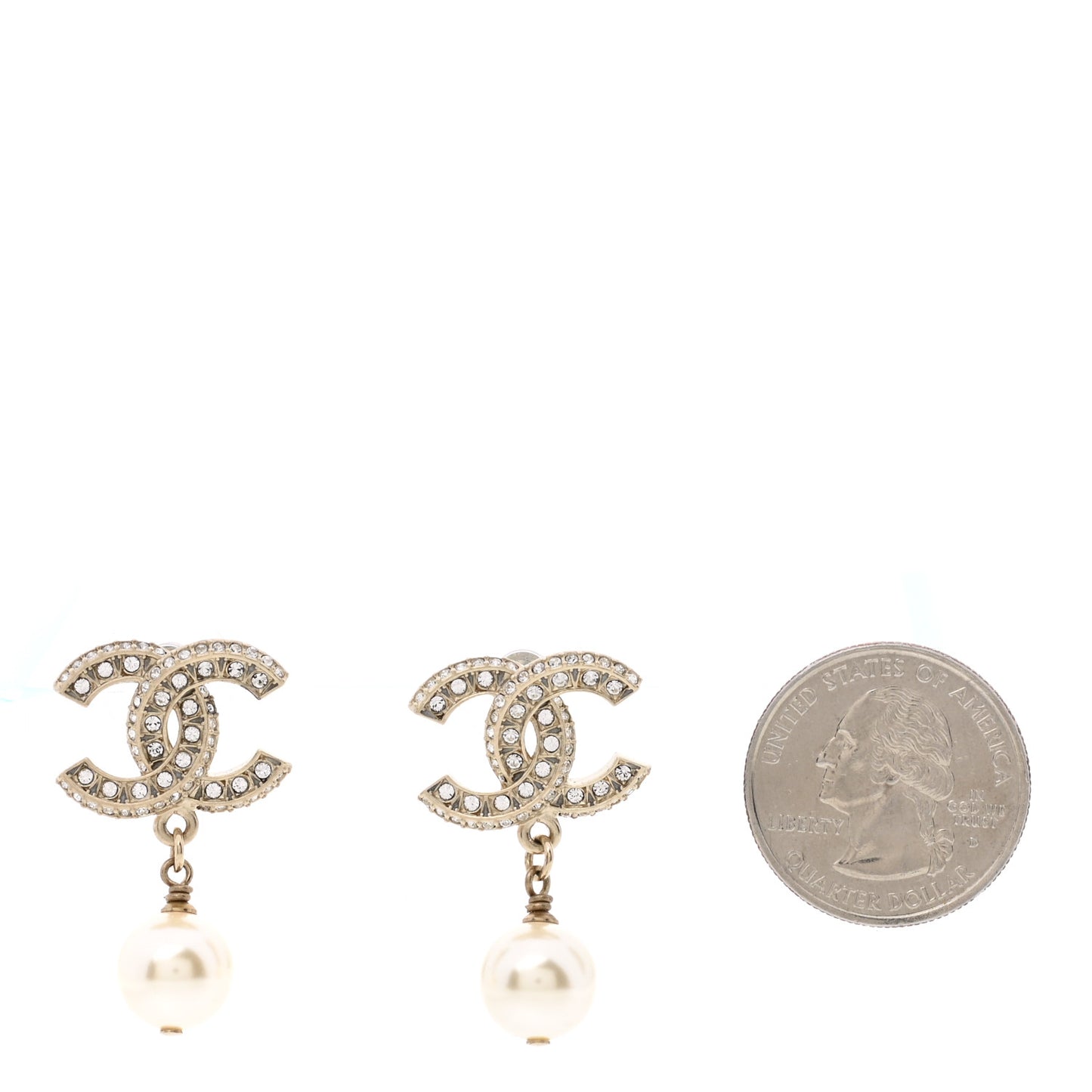 Crystal Pearl CC Drop Earrings Gold