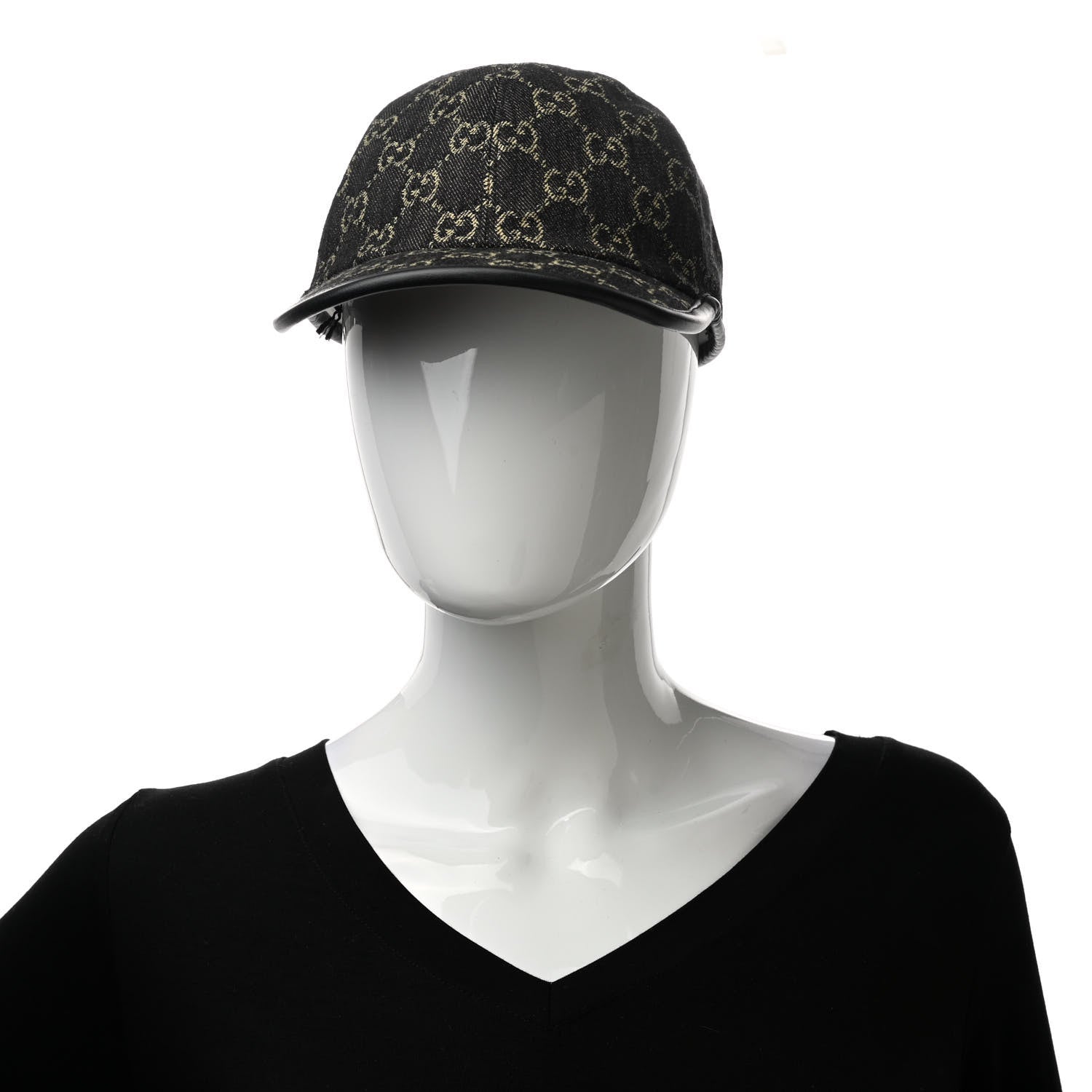 Gucci Denim Calfskin GG Monogram Oscar Baseball Hat M Black Ivory 2 of 8