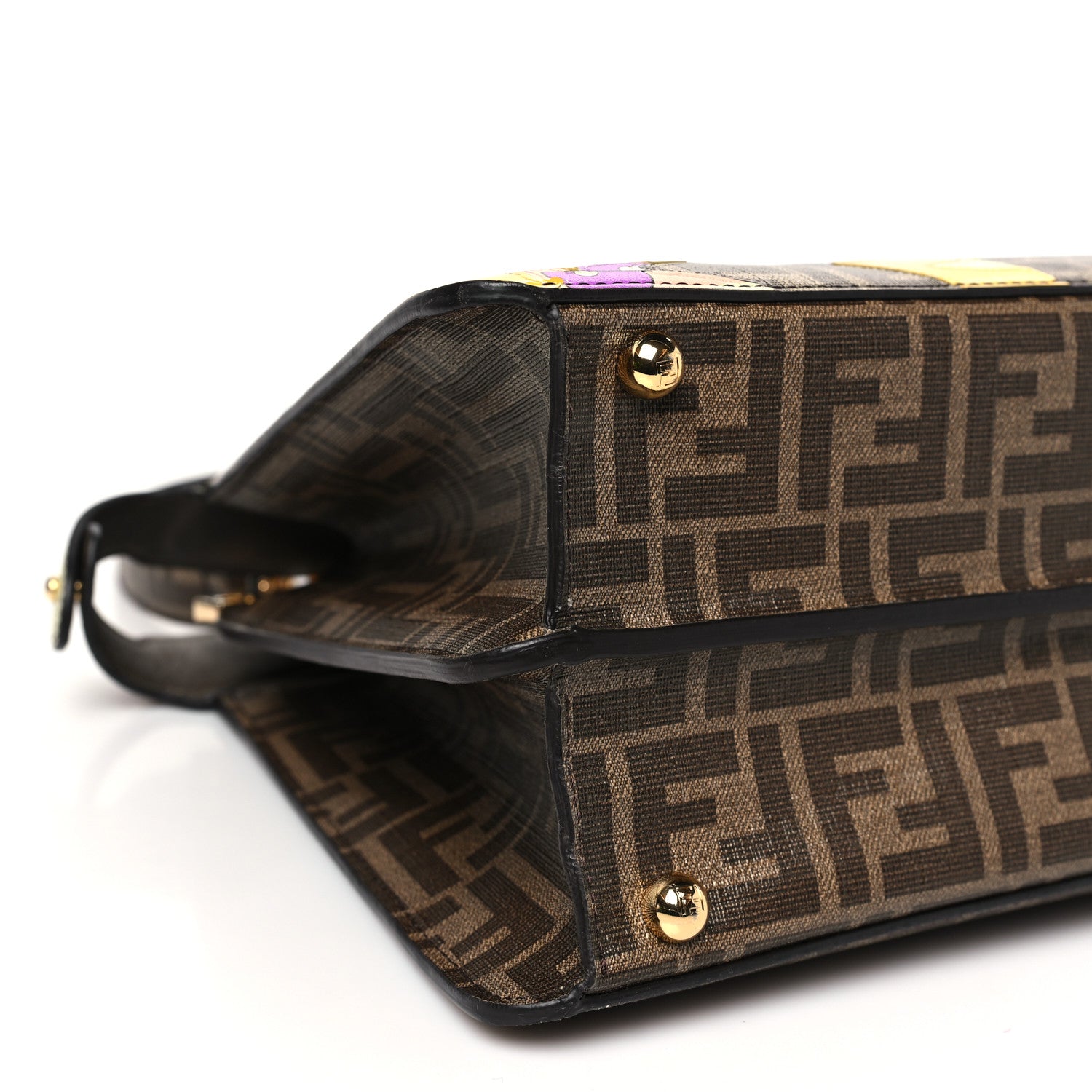 Fendi Glazed Fabric Vitello FF 1974 Hairdo Girls Inlay Medium Peekaboo Iconic Satchel Mogano Panna Multicolor 11 of 12