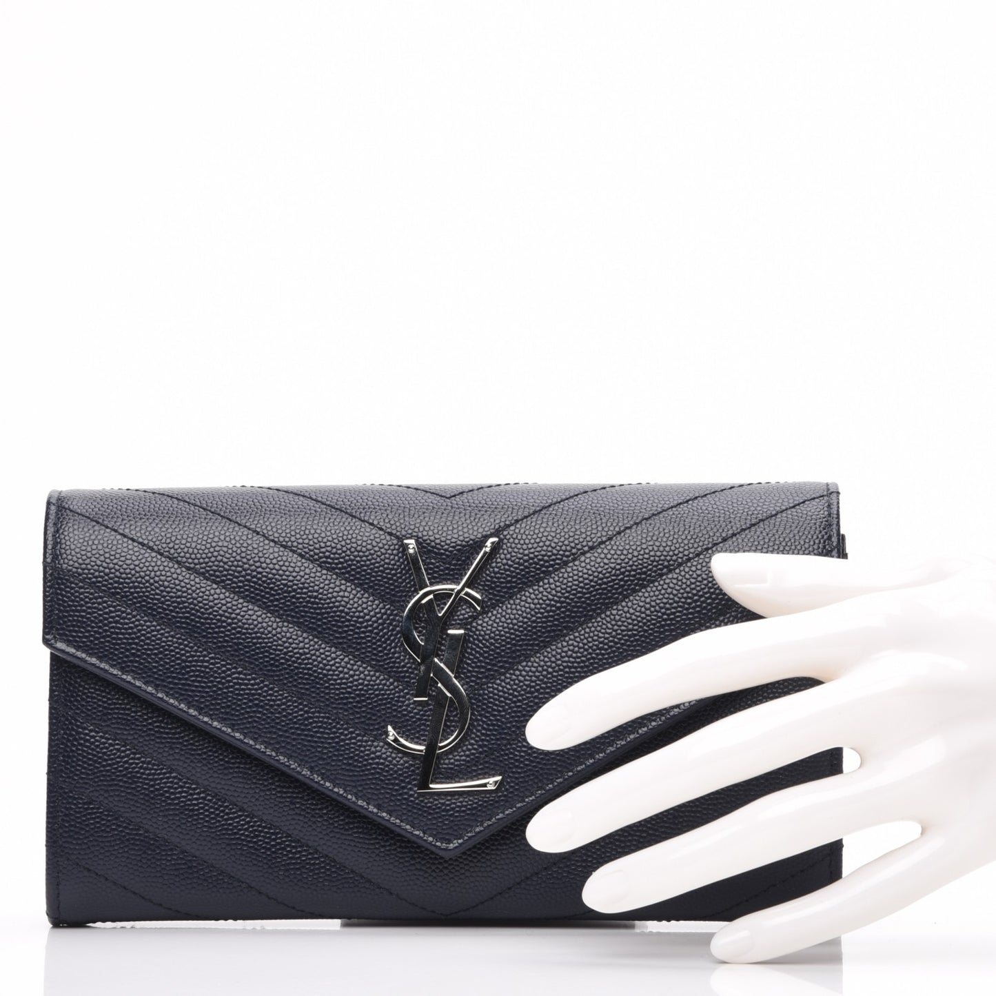 Grain De Poudre Matelasse Chevron Monogram Flap Wallet Navy