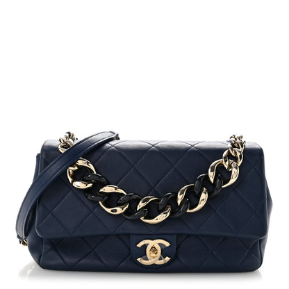 Chanel Lambskin Quilted Resin Bi-Color Chain Flap Bag Navy 1 of 14