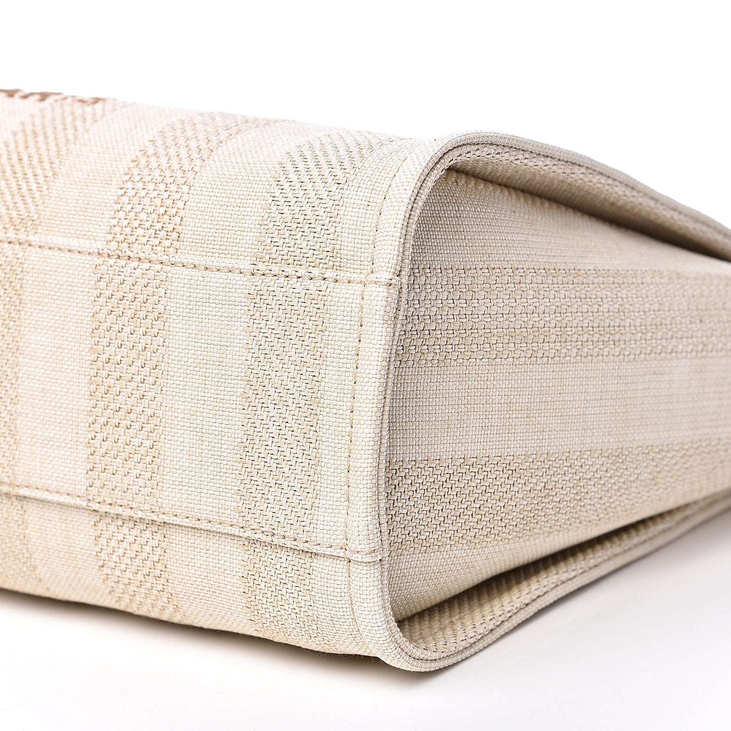 Mixed Fibers Calfskin Striped Small Deauville Tote Beige