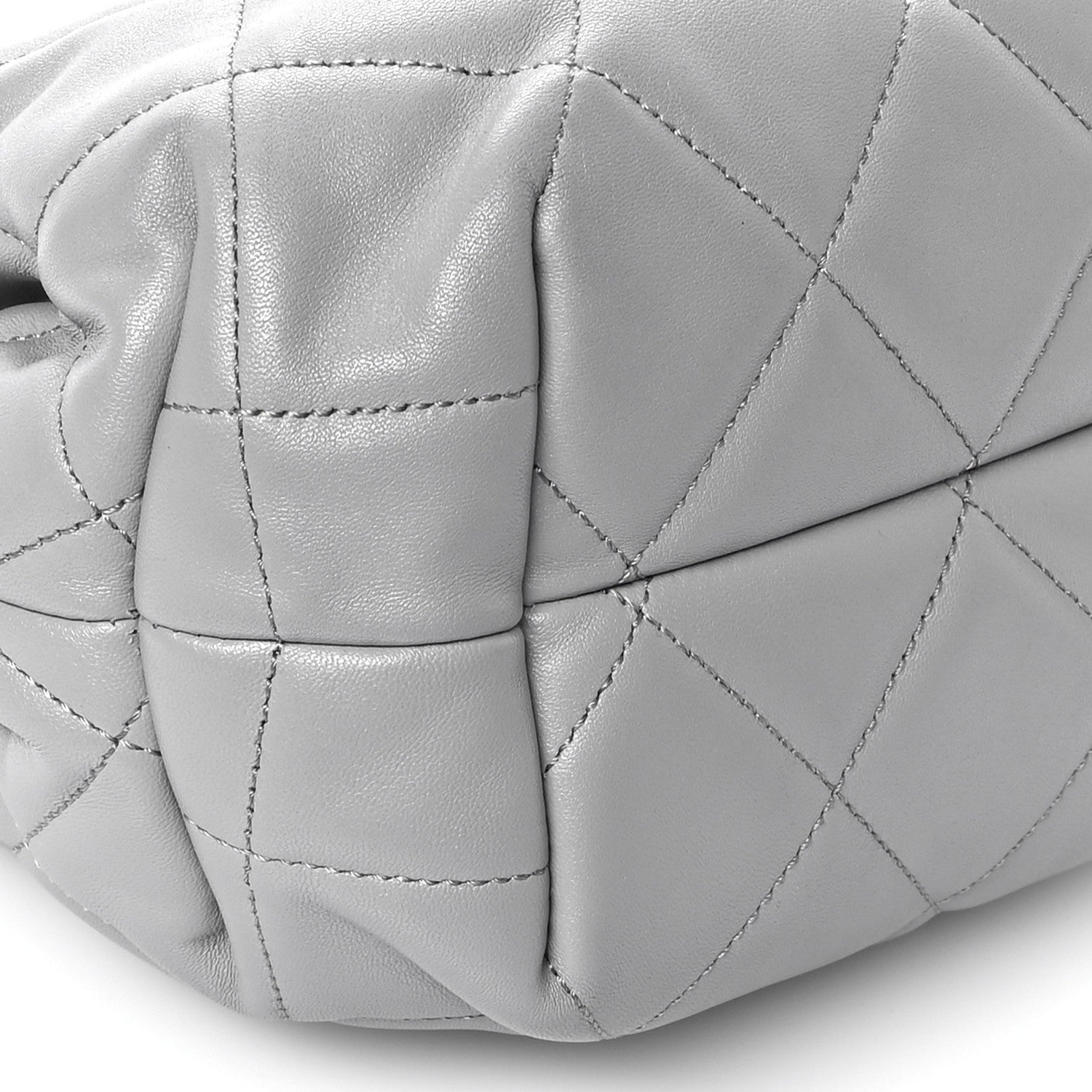 Chanel Lambskin Quilted CC Dweller Drawstring Bucket Bag Light Grey 9 of 11
