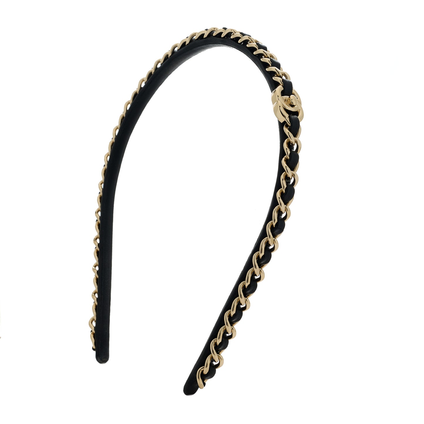 Metal Lambskin Chain CC Headband Black Gold