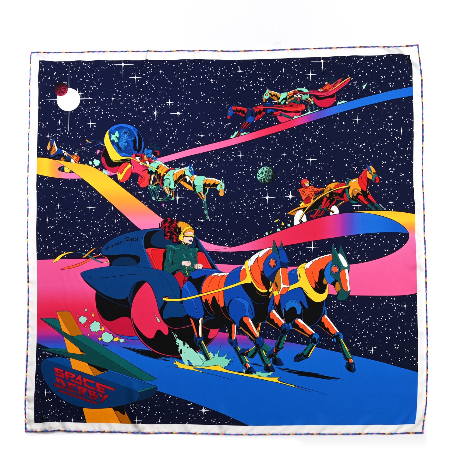 Hermes Silk Space Derby Scarf 90 Marine Rose Vif Multicolor 1 of 5