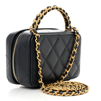 Chanel Lambskin Quilted Chain Top Handle Vanity Case Blue 3 of 12