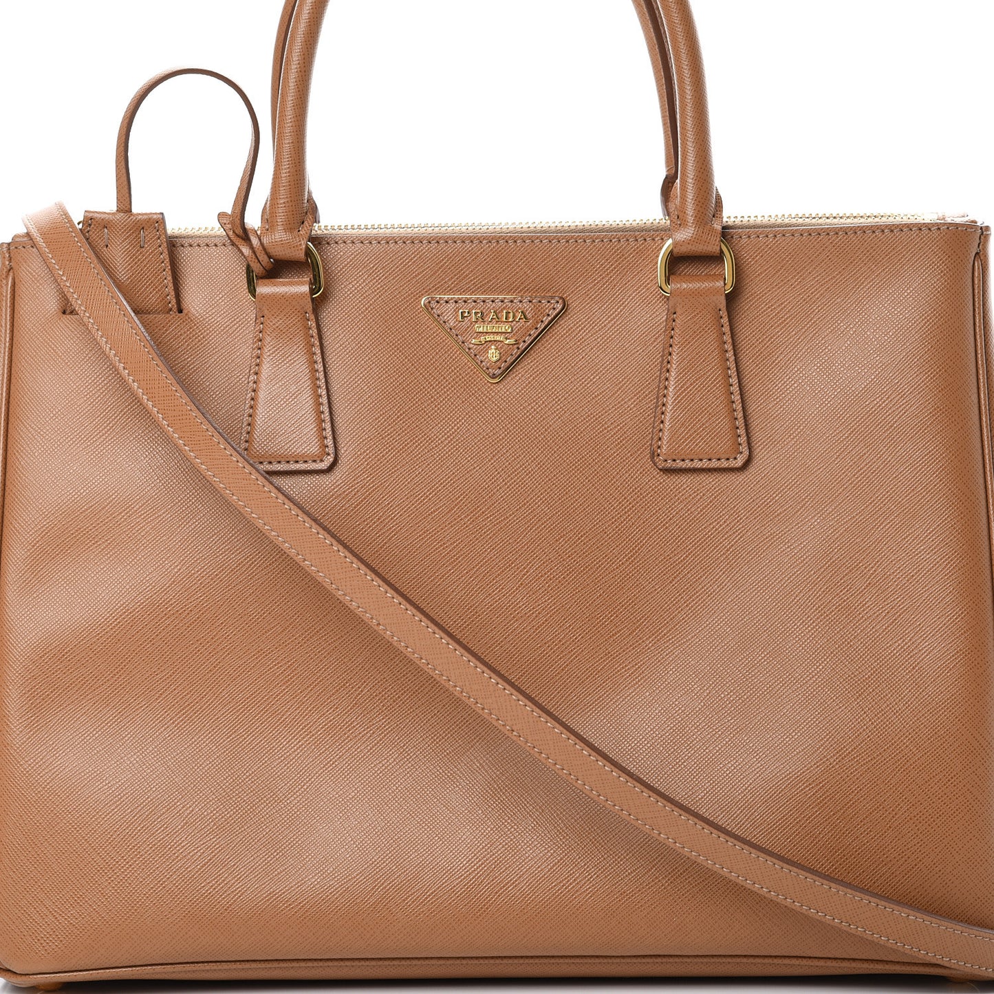 Saffiano Medium Galleria Double Zip Tote Caramel