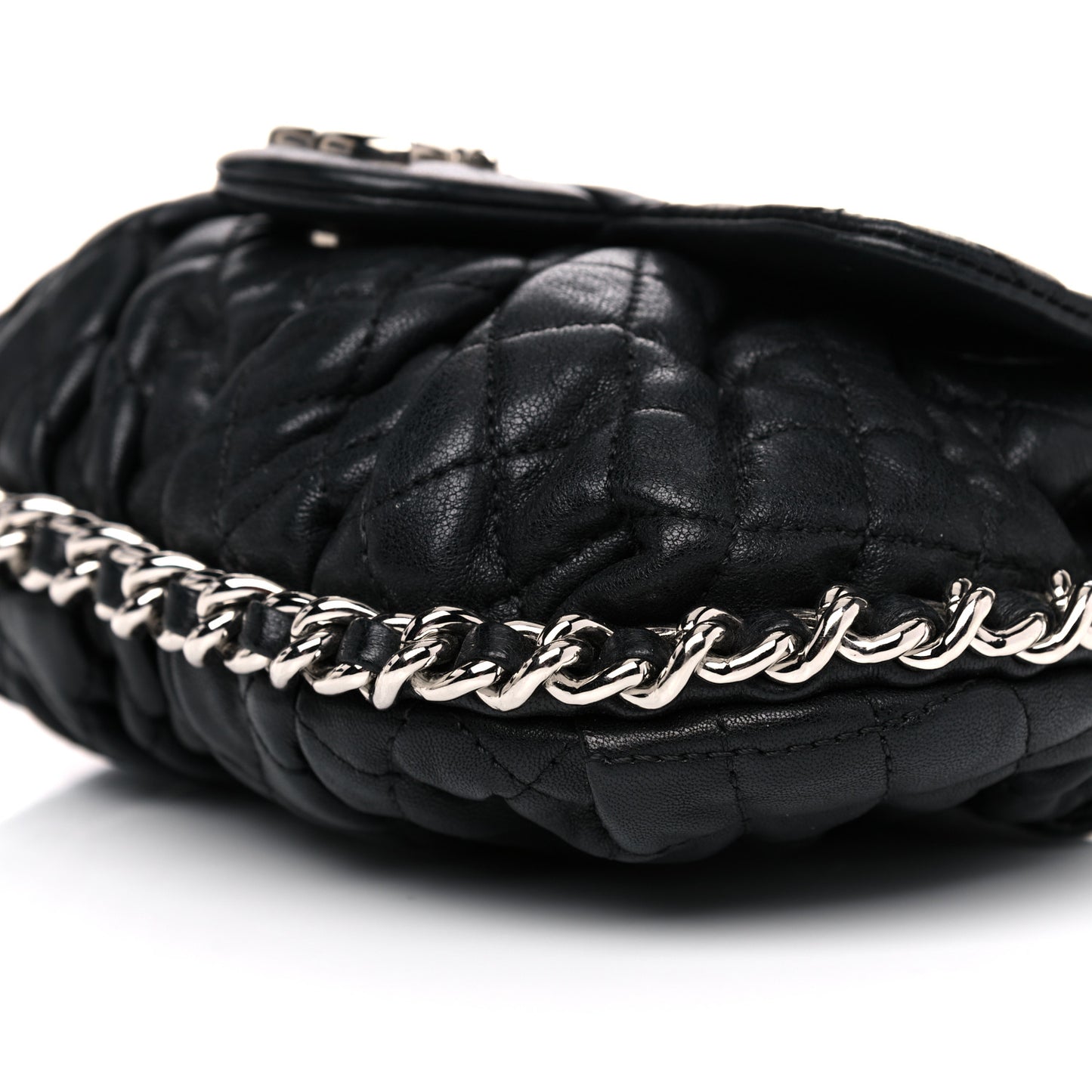 Washed Lambskin Quilted Mini Chain Around Flap Black