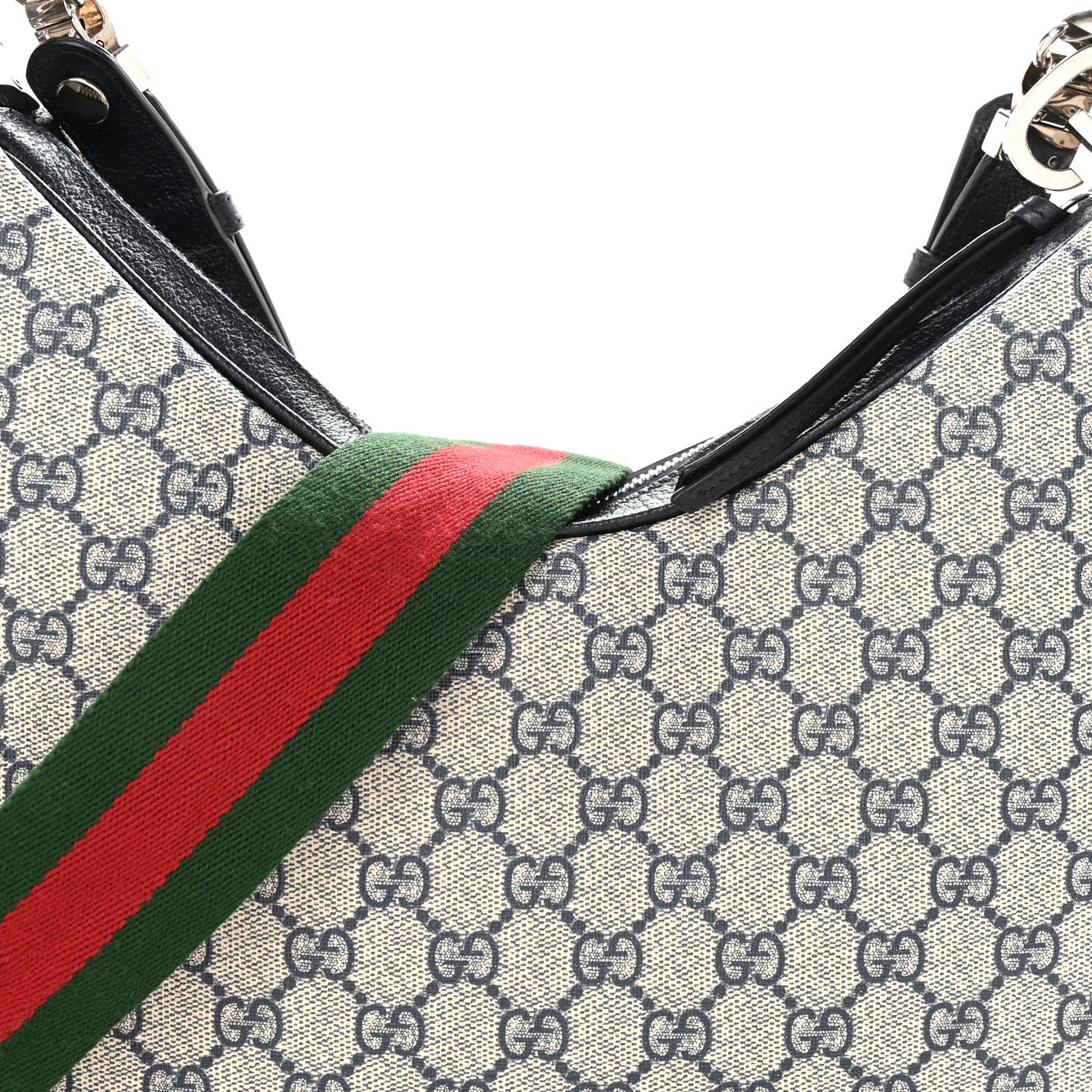 Gucci GG Supreme Monogram Textured Calfskin Web Large Attache Shoulder Bag Beige Blue 7 of 9