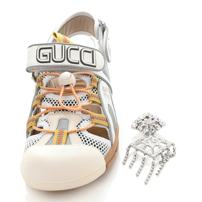 Gucci Mesh Fabric Tinsel Sport Sandals 38 White Silver 9 of 10