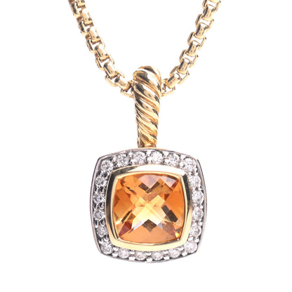 David Yurman 18K Yellow Gold Diamond Citrine 7mm Petite Albion Pendant Necklace 4 of 6