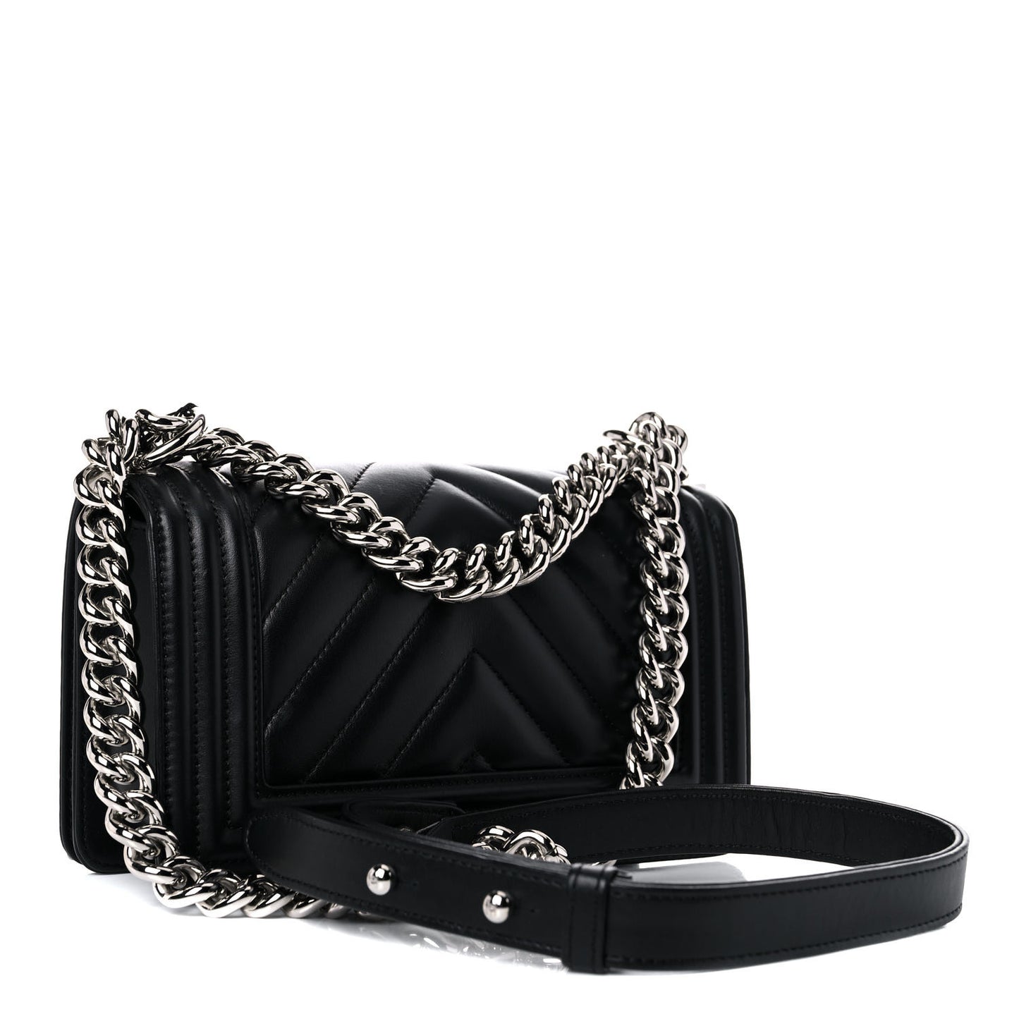 Calfskin Chevron Quilted Small Boy Flap Black