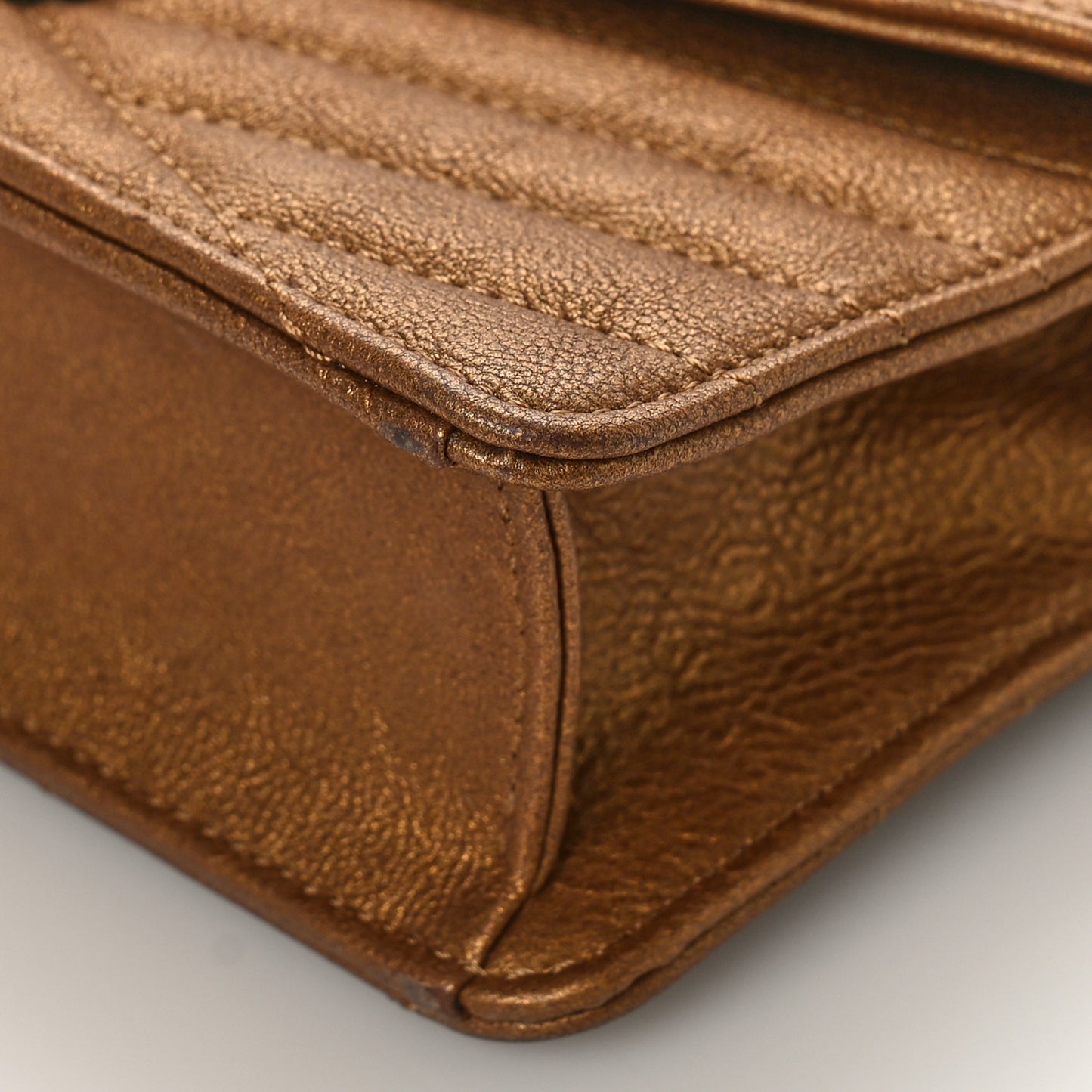 Metallic Calfskin Chevron Quilted Small Gabrielle Flap Gold