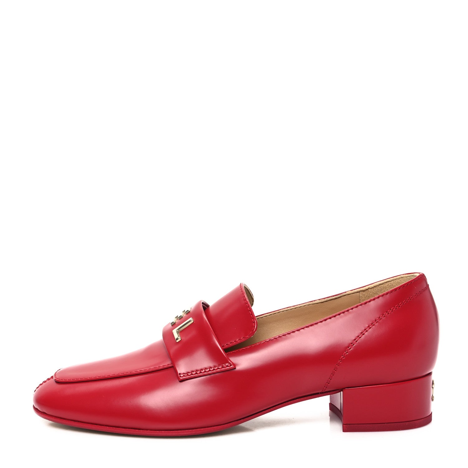 Chanel Shiny Calfskin Logo Loafers 37.5 Red 1 of 9