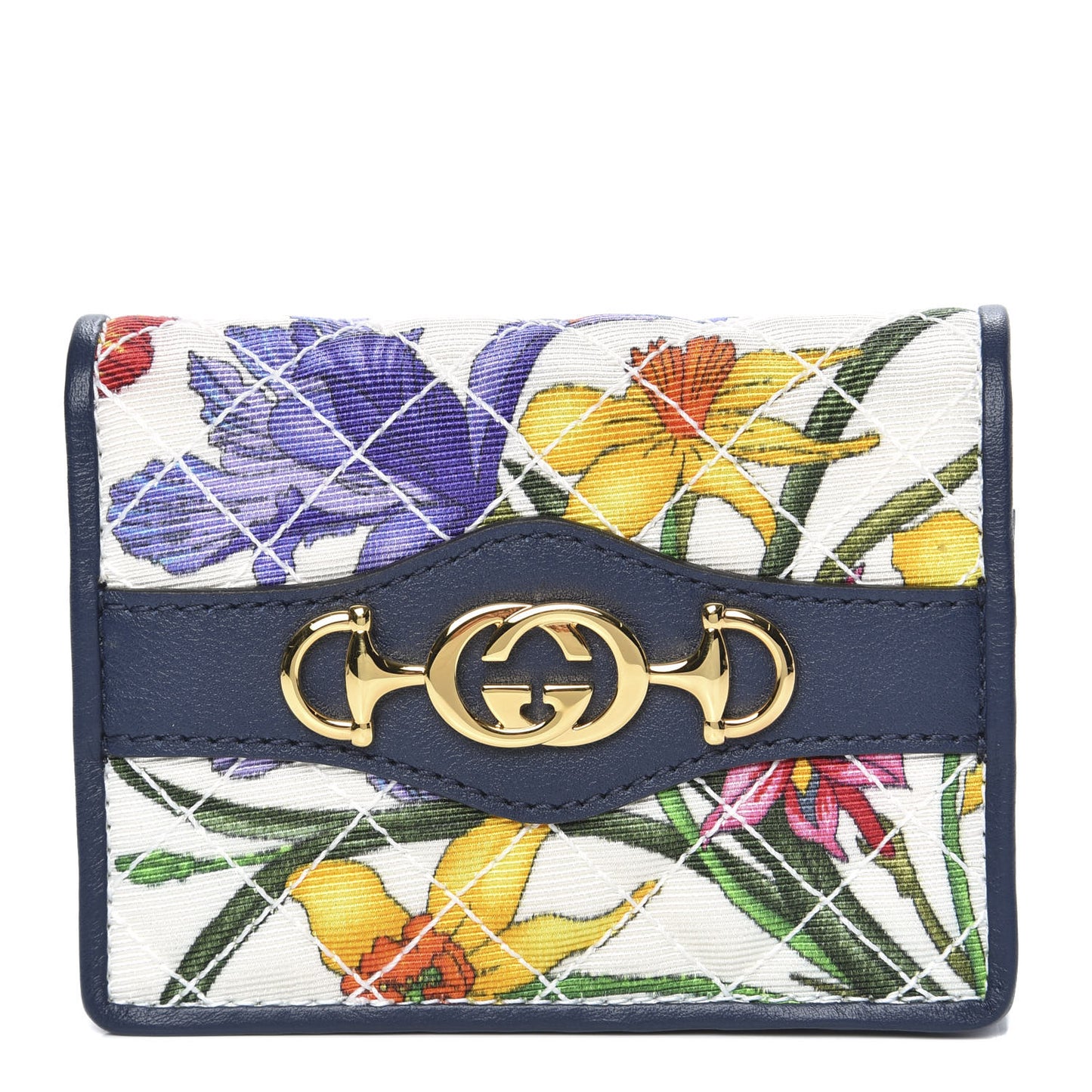 Canvas Flora Floral Trapuntata Zumi Card Case Wallet Great White Multicolor Blue Agata