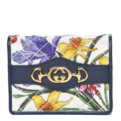 Gucci Canvas Flora Floral Trapuntata Zumi Card Case Wallet Great White Multicolor Blue Agata 1 of 8