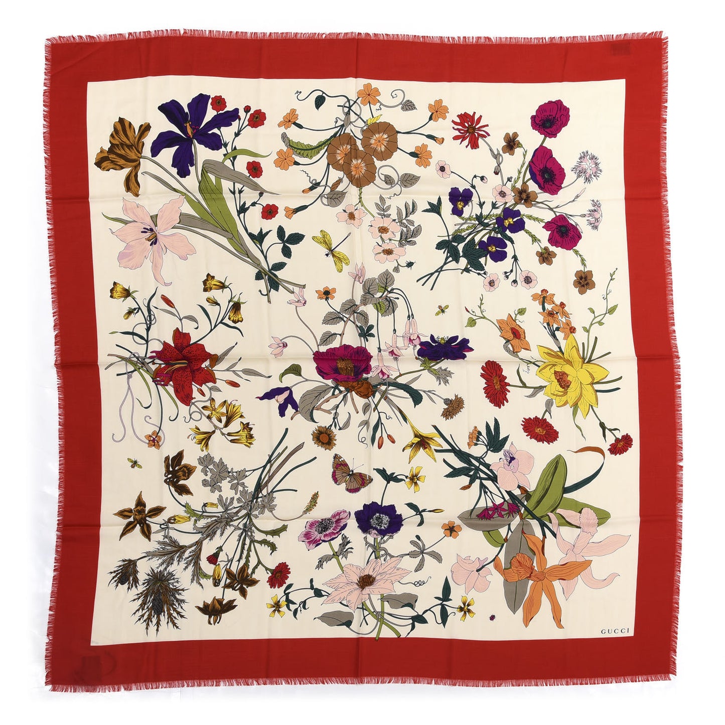 Silk Flora Gothic Square Scarf Ivory Red