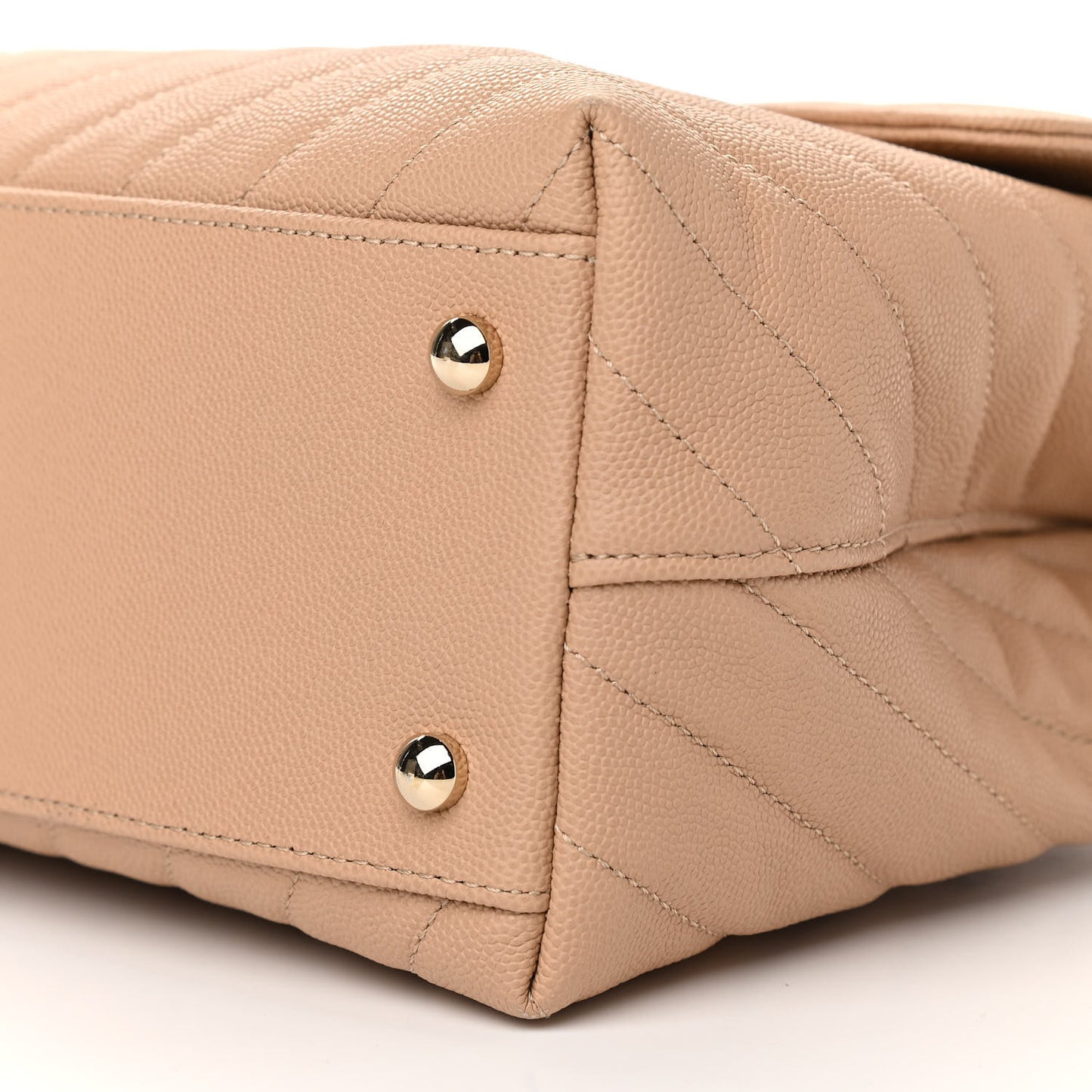 Caviar Chevron Quilted Medium Coco Handle Flap Beige