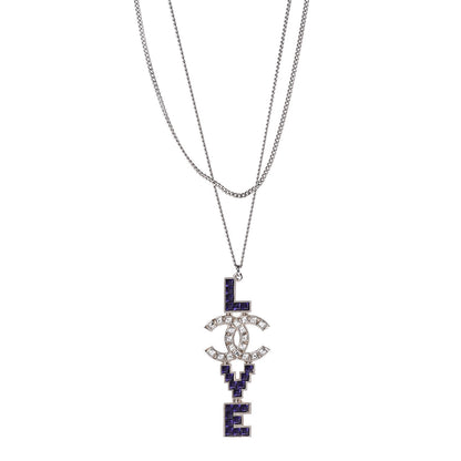 Chanel Crystal Love CC Pendant Necklace Purple Silver 1 of 6