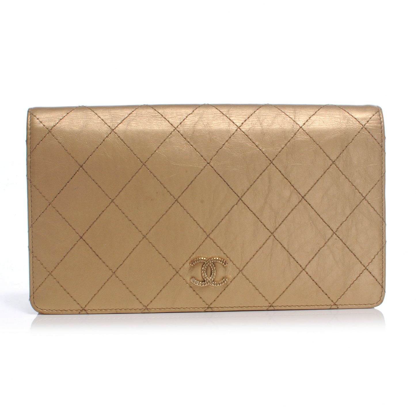 Leather Quilted Yen Wallet Gold