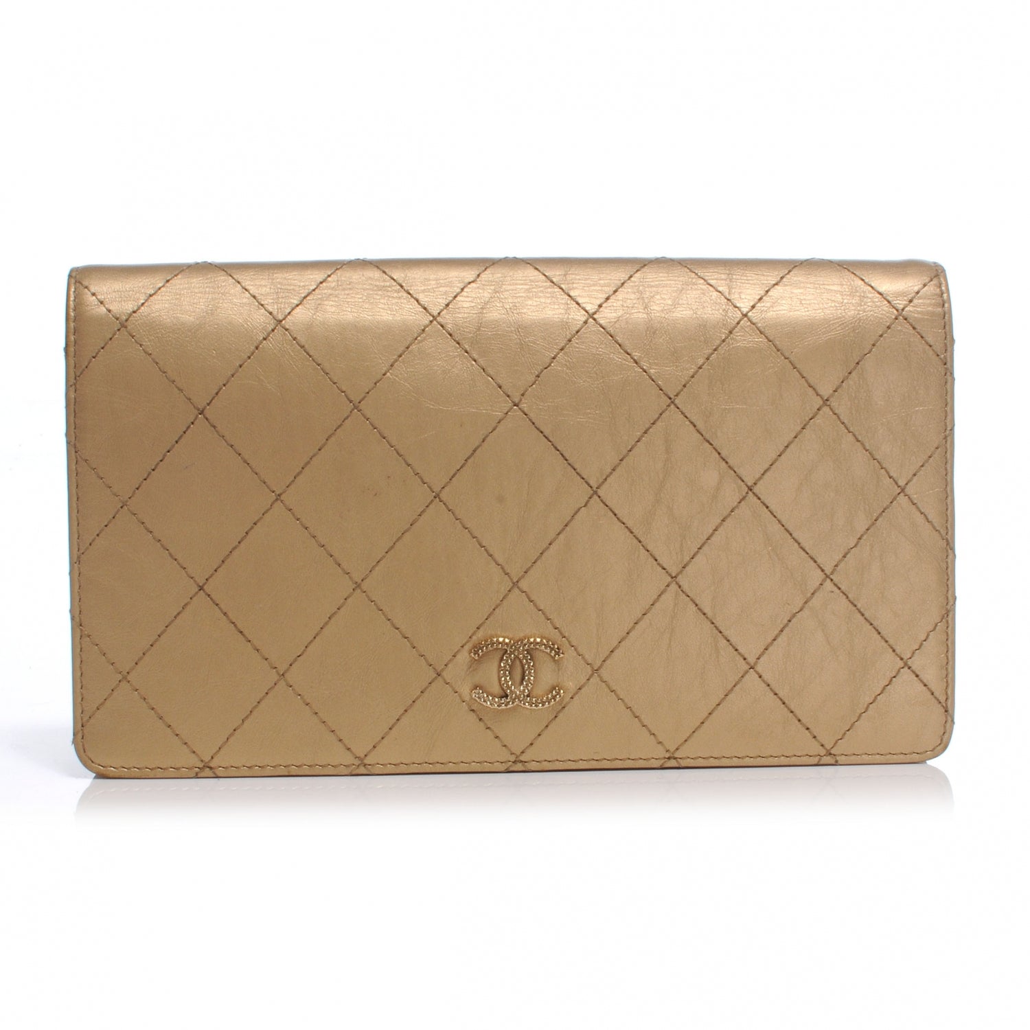 Chanel Leather Quilted Yen Wallet Gold 1 of 7