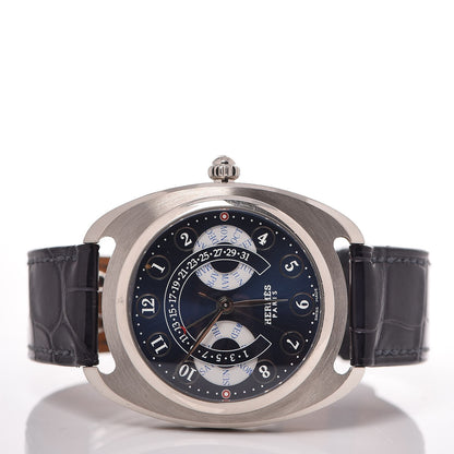 Hermes 18K White Gold Alligator 40.5mm Dressage Annual Calendar Automatic Watch Bleu Obscur 3 of 11