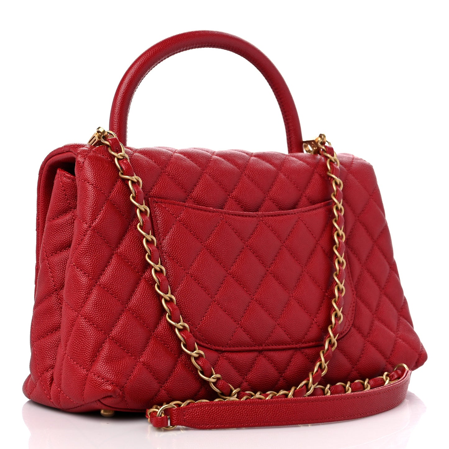 Caviar Quilted Small Coco Handle Flap Red