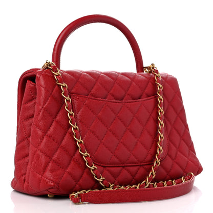 Chanel Caviar Quilted Small Coco Handle Flap Red 3 of 11