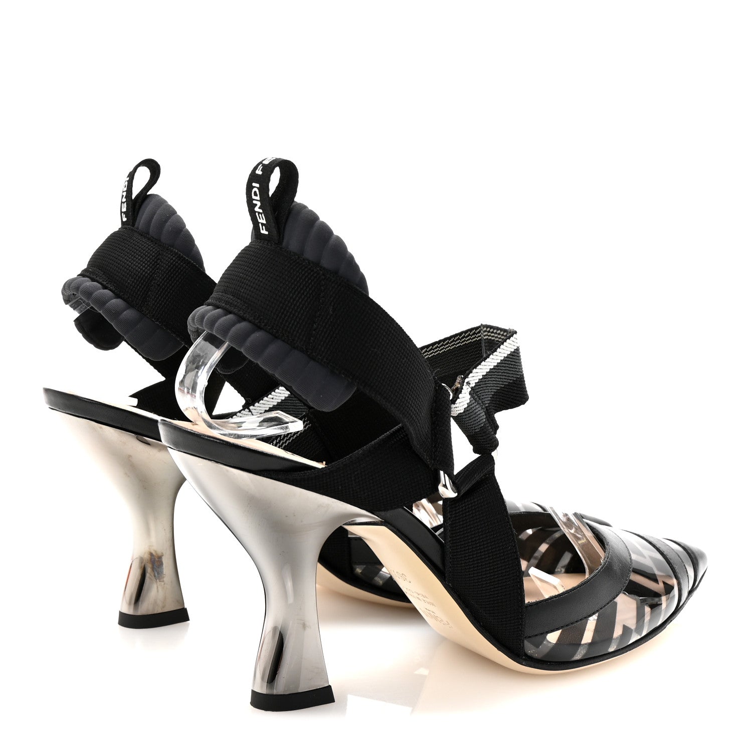 Fendi PVC Vitello FF Colibri 85mm Slingback Pumps 36.5 Transparent Black 5 of 8