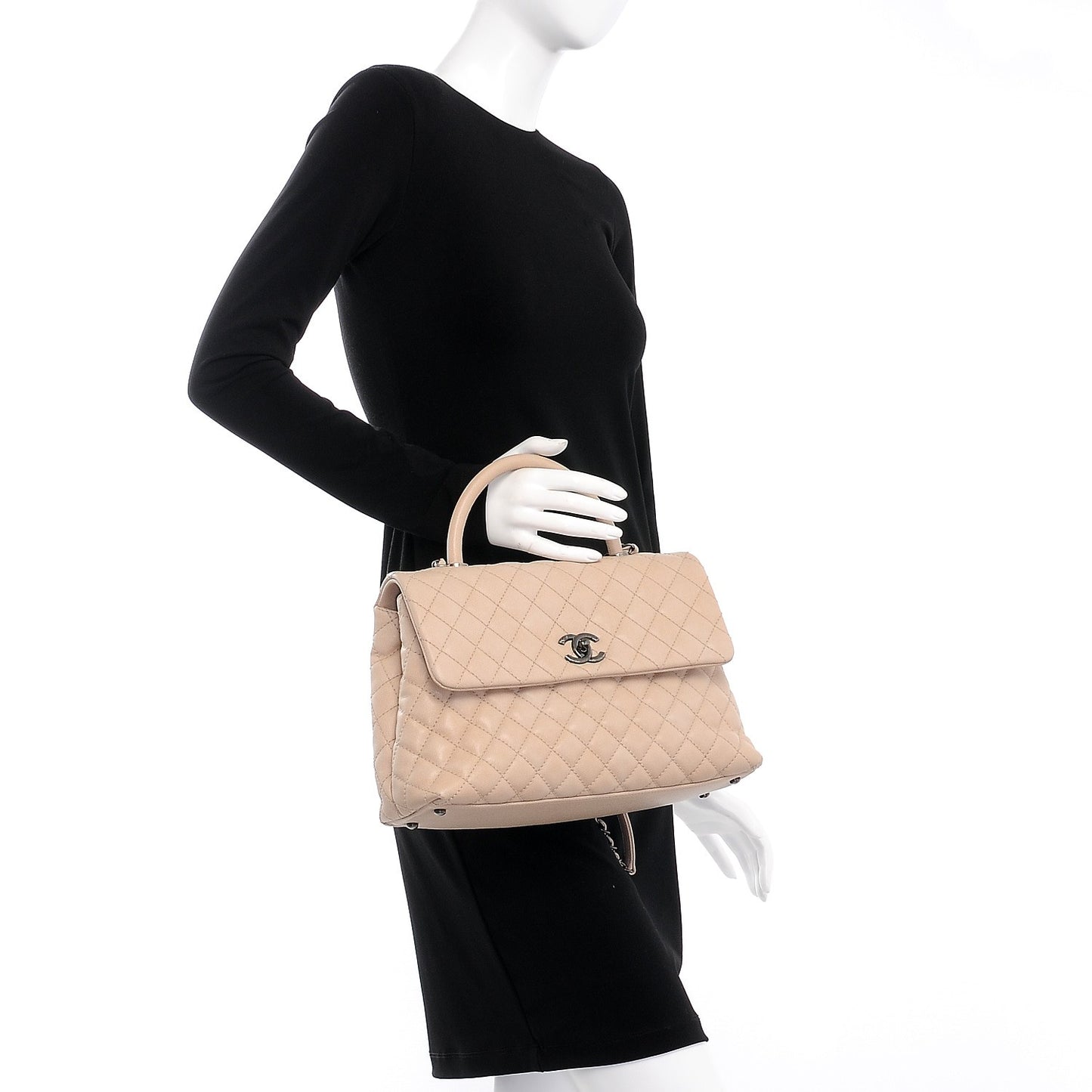 Caviar Quilted Medium Coco Handle Flap Light Beige