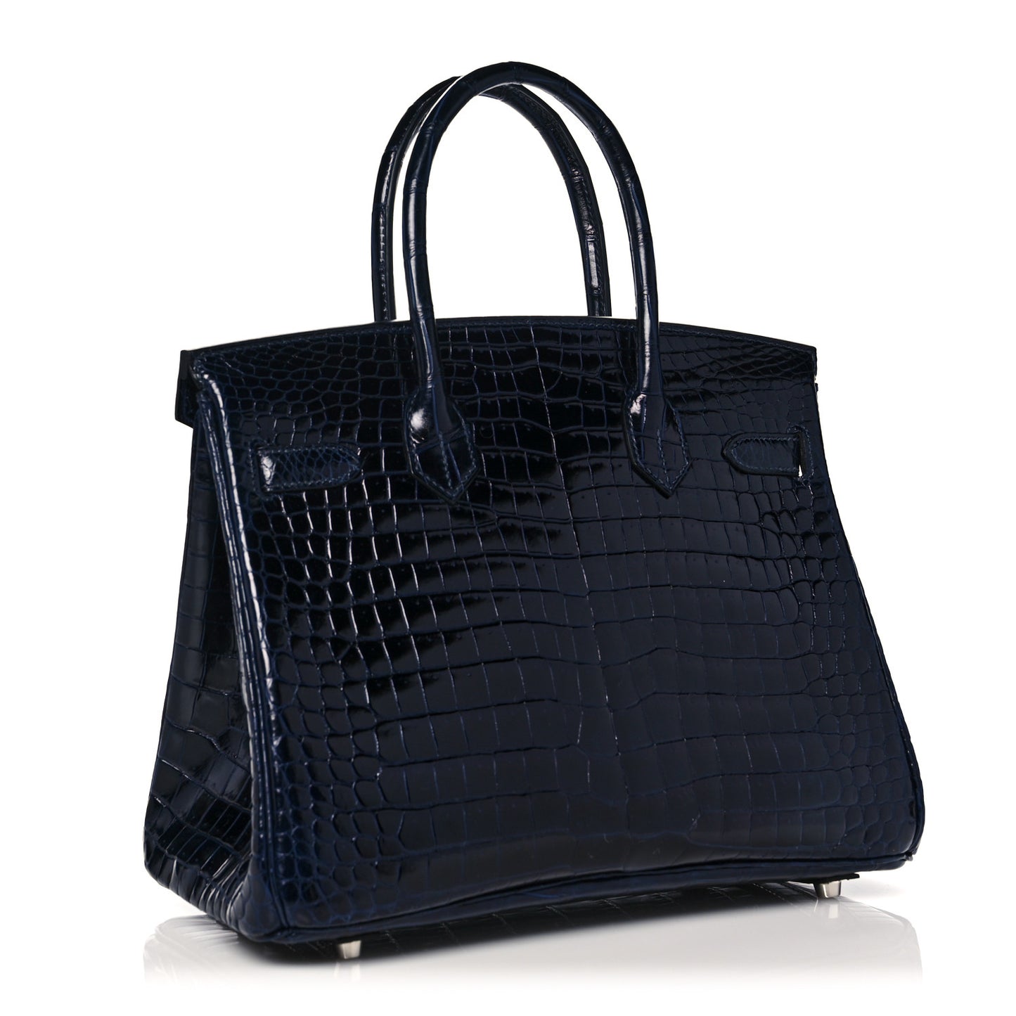 Shiny Porosus Crocodile Birkin 30 Bleu Marine