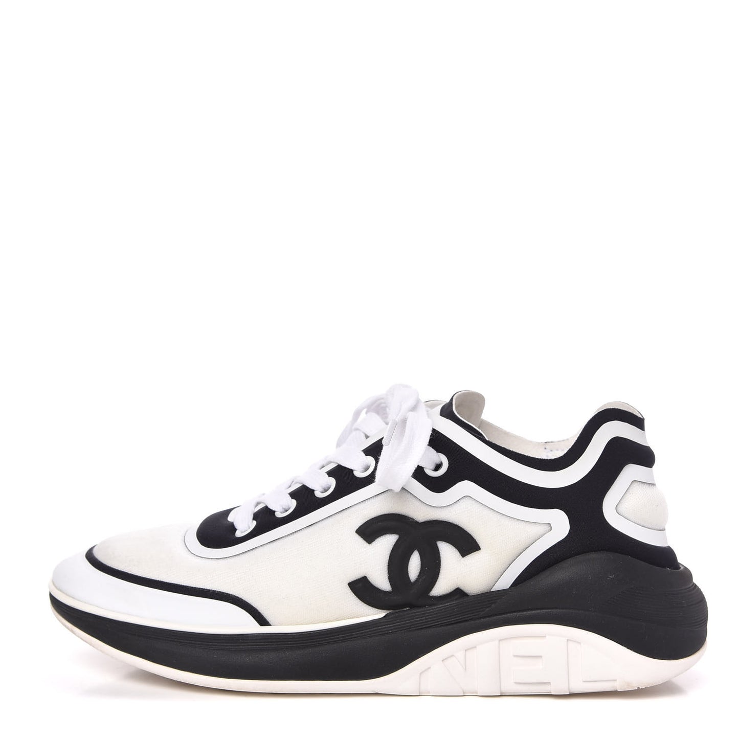 Nylon Calfskin Suede Womens CC Sneakers 36.5 White Black